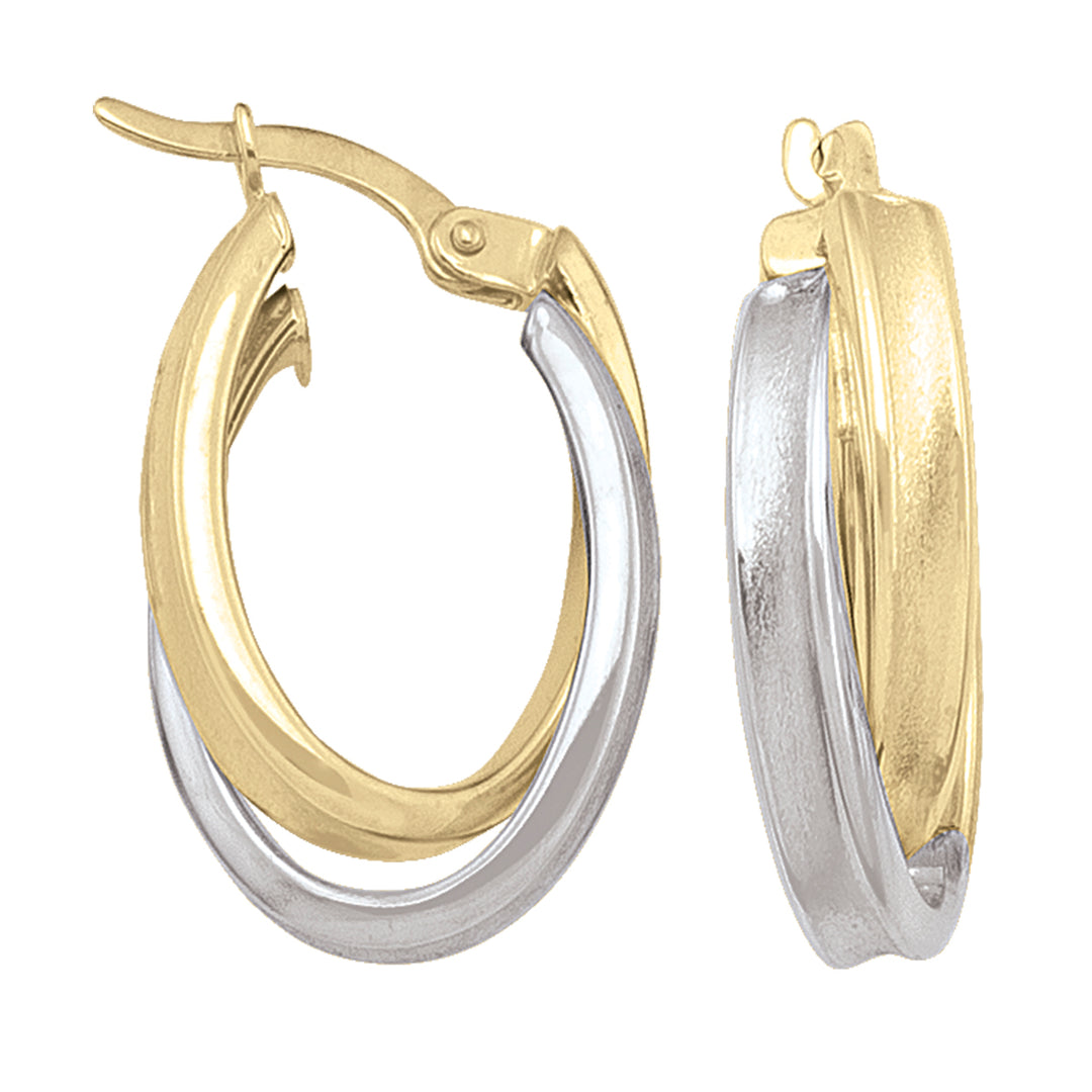 TWO TONE FANCY OVAL HOOP EARRING