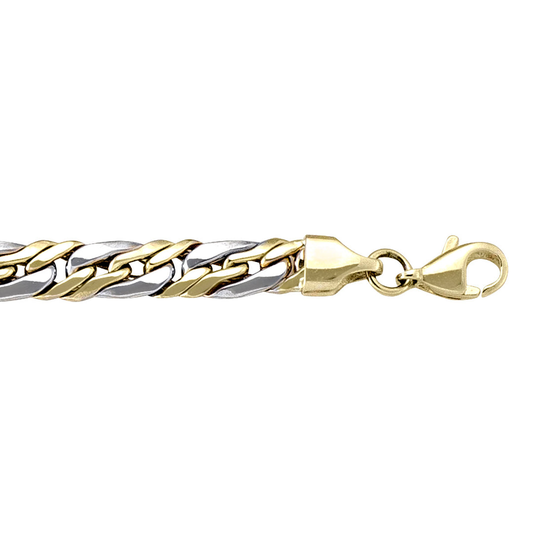 10k yellow and white gold bracelet with elegant two-tone links and a lobster clasp, 7.5 inches long.