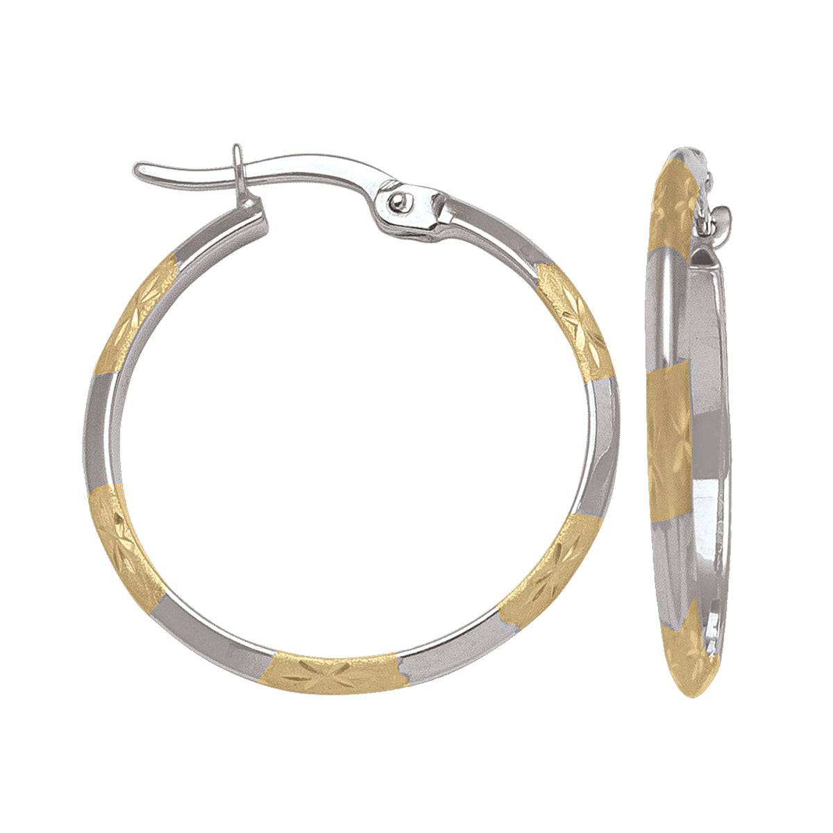 TWO TONE PATTERNED KNIFE EDGE HOOP EARRING