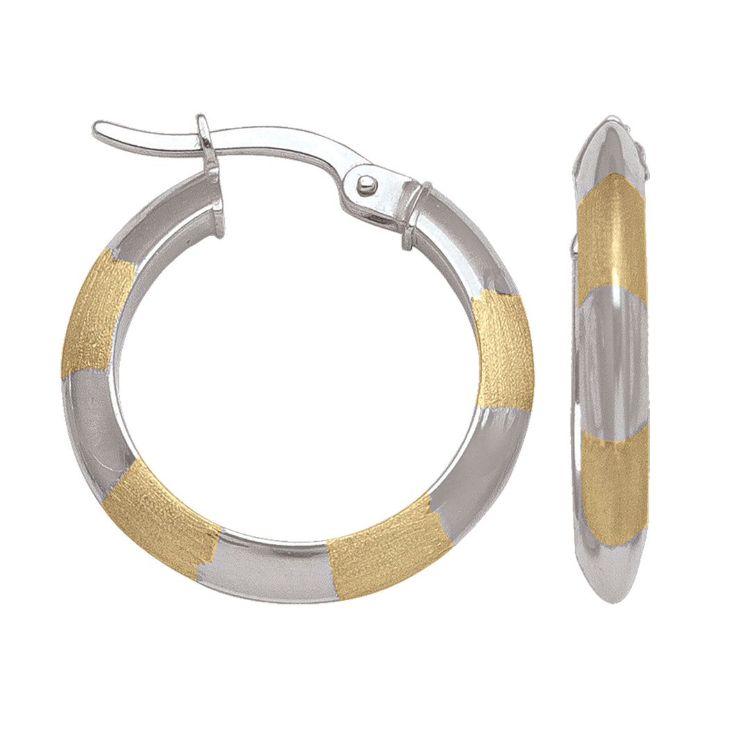 TWO TONE PATTERNED KNIFE EDGE HOOP EARRING