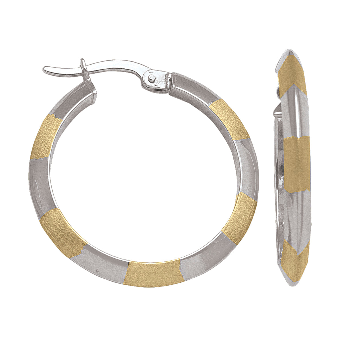 TWO TONE PATTERNED KNIFE EDGE HOOP EARRING