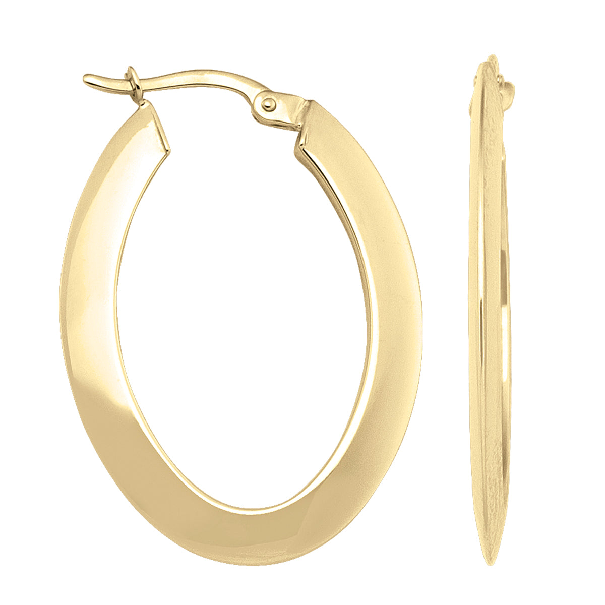 Elegant 10K Yellow Gold Oval Hoop Earrings with a Knife-Edge Design