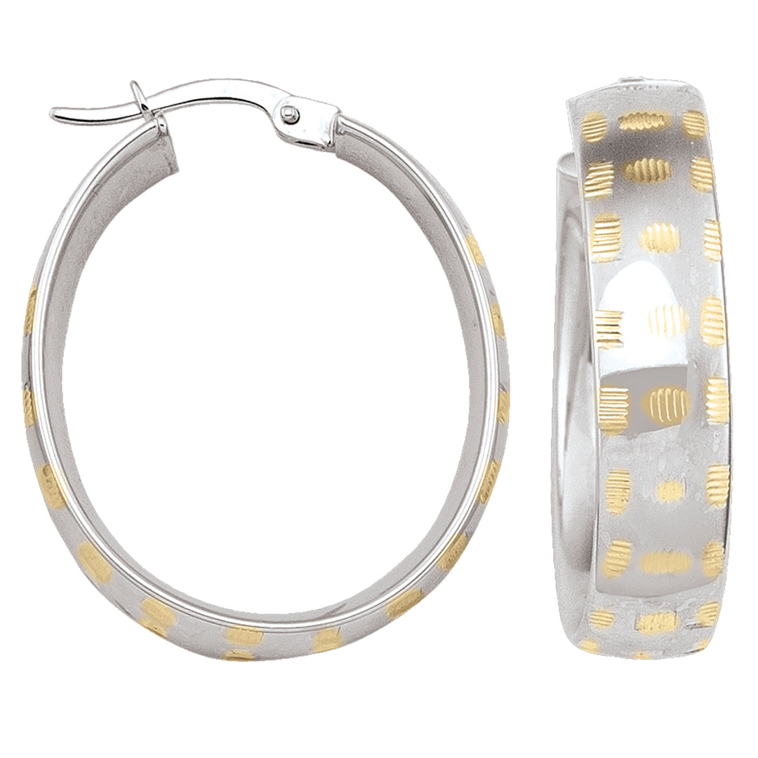 10K Two-Tone Gold Hoop Earrings with Fancy Etched Design