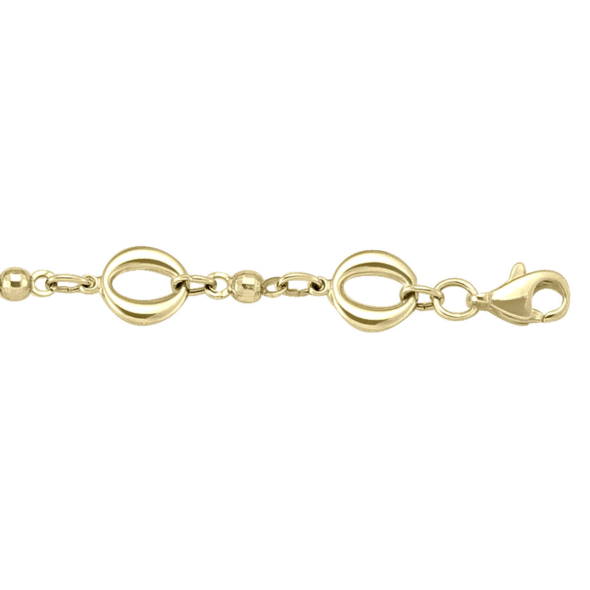 10k two-tone hollow fancy link bracelet with yellow and white gold links and a lobster clasp.