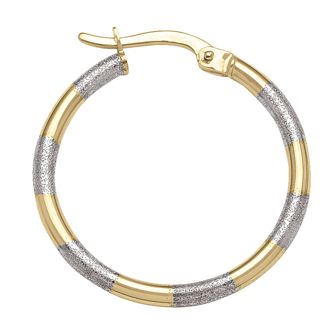 10K Two-Tone Gold Hoop Earrings with Elegant Textured Detailing