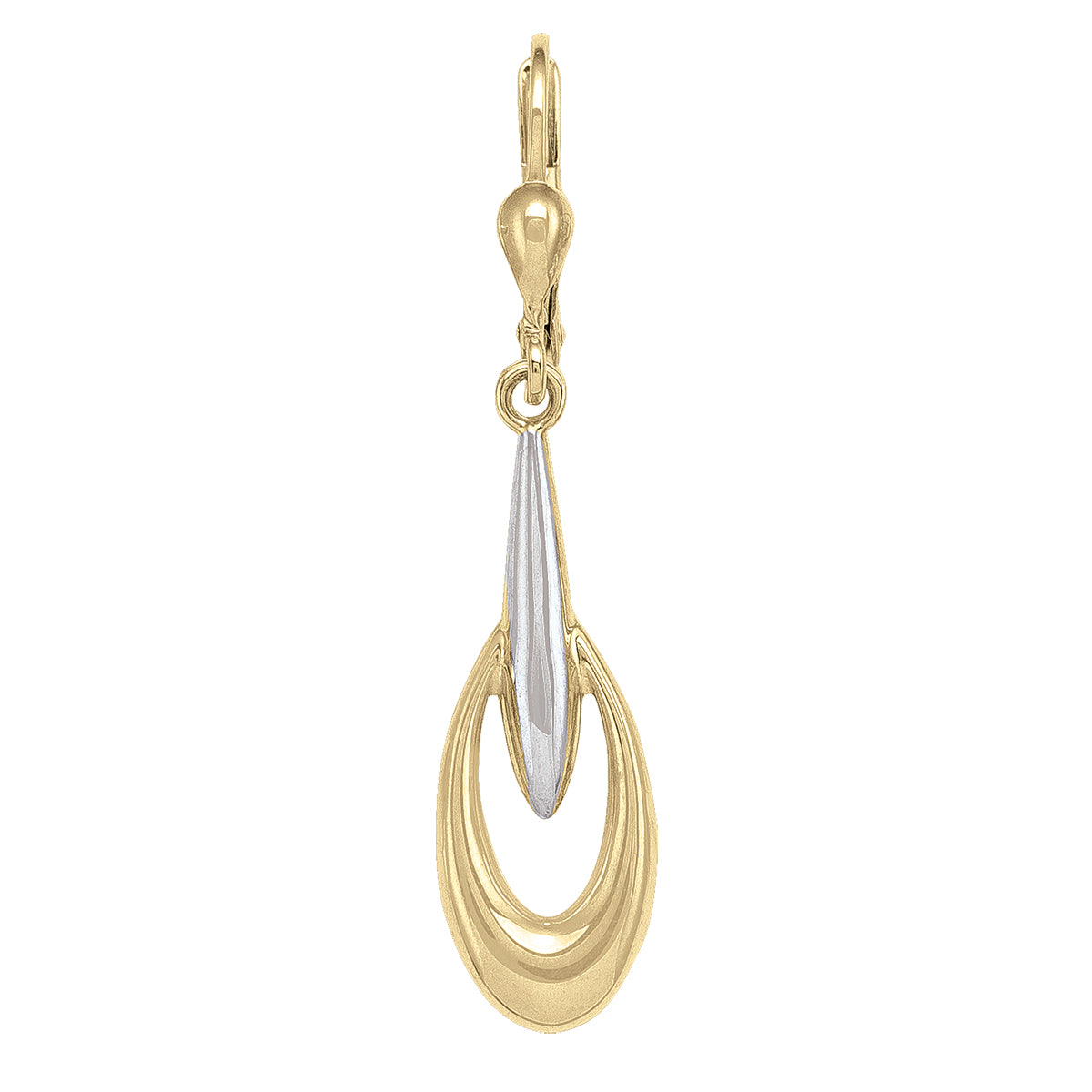 Sophisticated 10k two-tone gold drop earrings featuring a harmonious blend of yellow and white gold in a flowing teardrop design, 27.6mm in length.