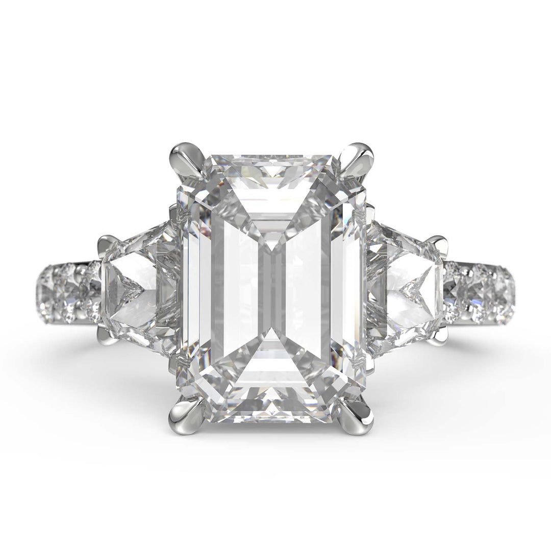 Luxurious Custom Emerald-Cut Diamond Engagement Ring with Trapezoid Side Stones - xnaj2022-04