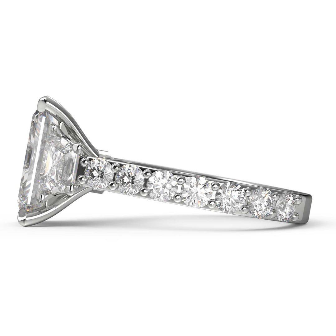 Luxurious Custom Emerald-Cut Diamond Engagement Ring with Trapezoid Side Stones - xnaj2022-04