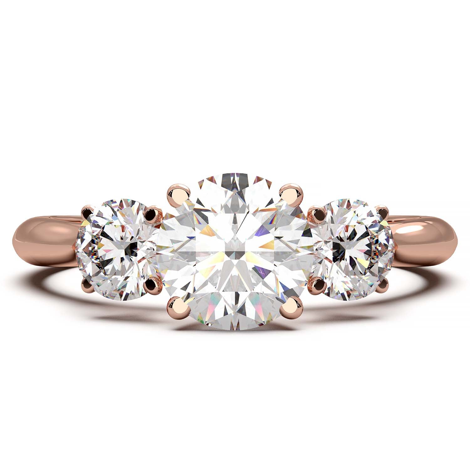 A cathedral-style three-stone diamond engagement ring featuring a central 0.5-carat round diamond, with two side diamonds in a gold or platinum band.