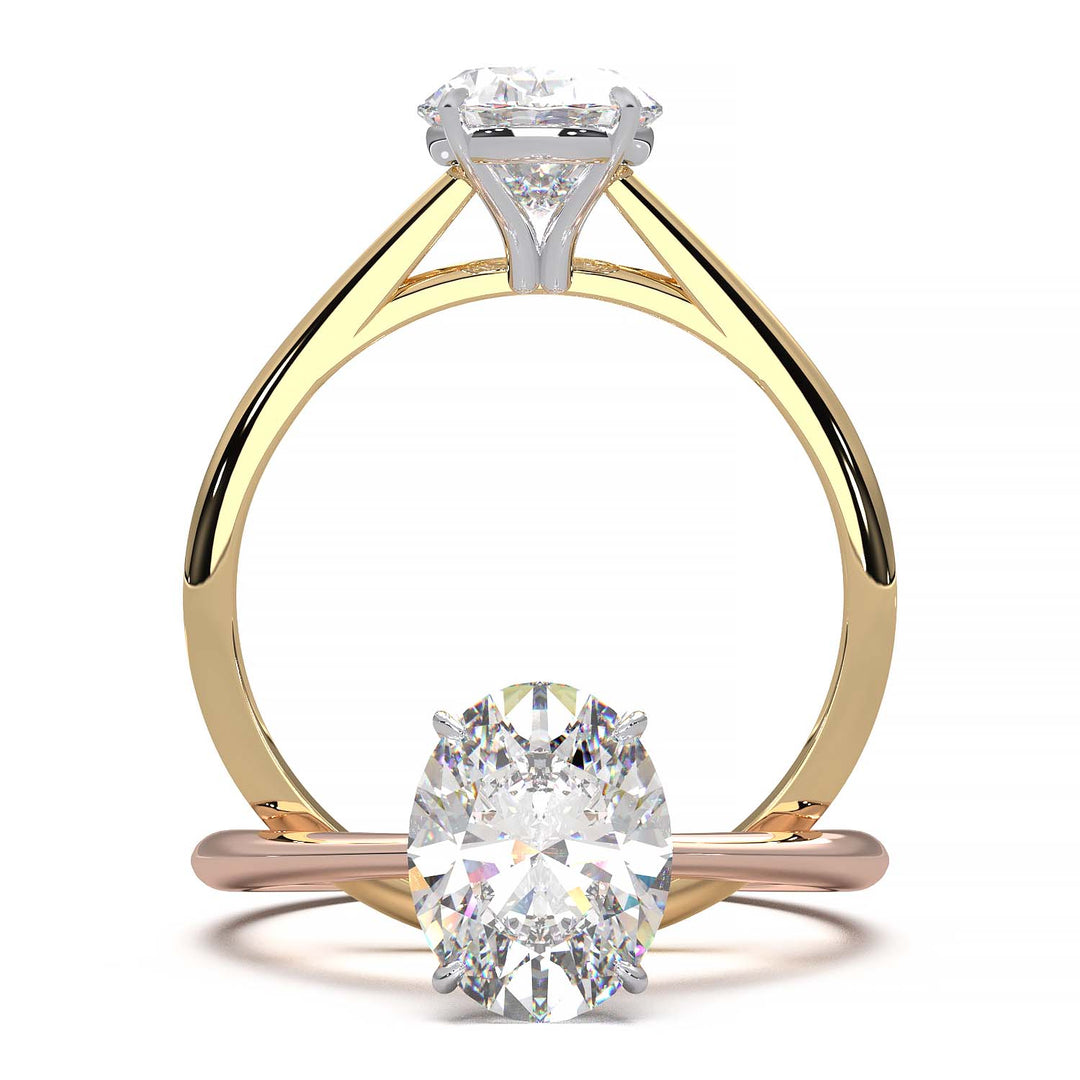 1.6 carat oval diamond two-tone cathedral solitaire engagement ring