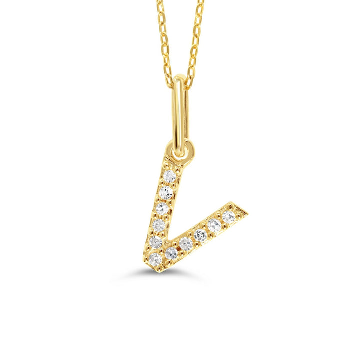 Yellow gold diamond "V" pendant necklace with 0.04CT diamonds and cable chain.