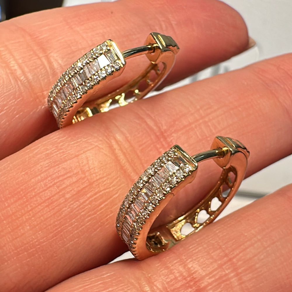 0.56 CT natural diamond hoop earrings in 14K yellow gold, 16.8mm diameter.