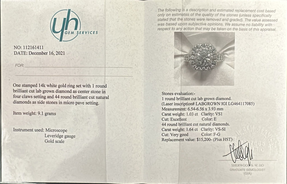 1.03 CT Lab-Grown Diamond Engagement Ring with Double Halo, 14K Gold