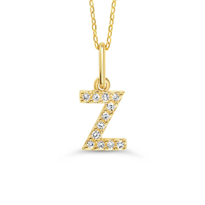 Yellow gold diamond "Z" pendant necklace with 0.04CT diamonds and cable chain.