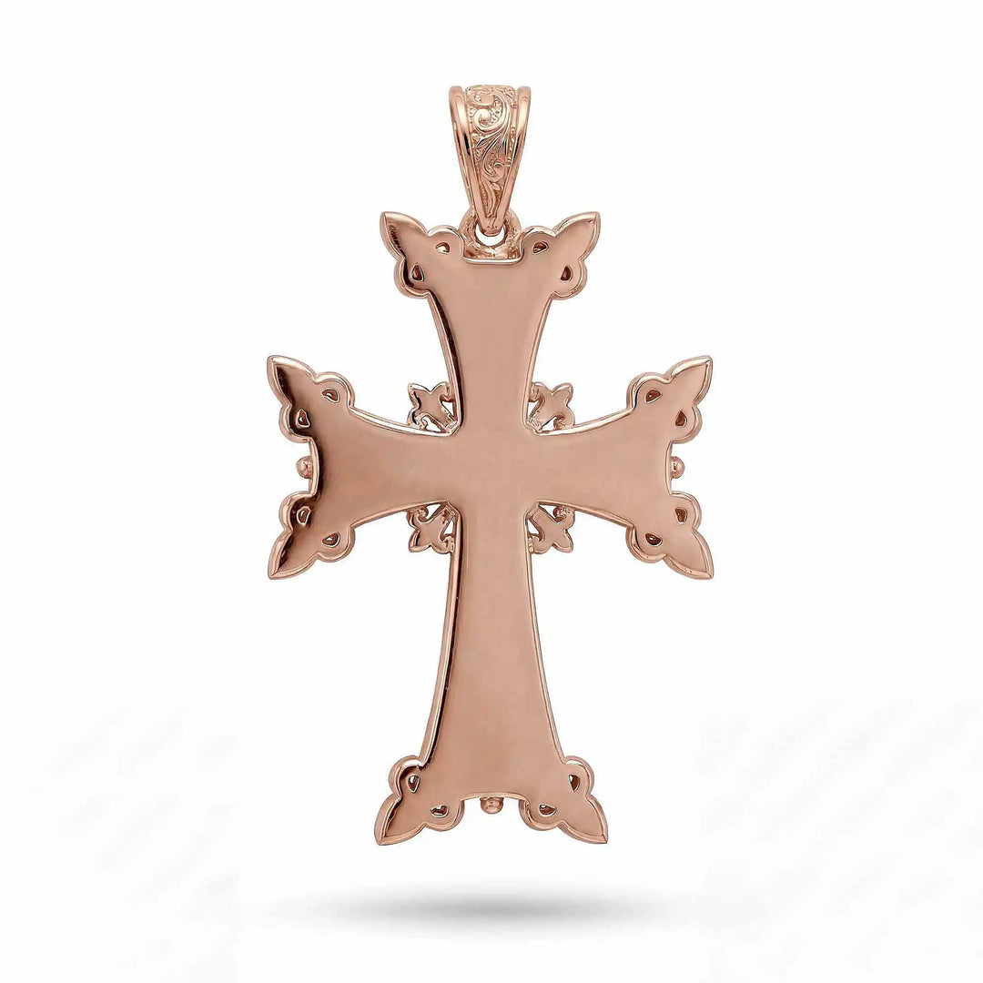 Ornate Armenian cross pendant necklace with detailed filigree design displayed on white background.