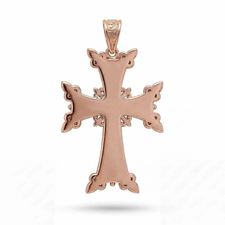 Ornate Armenian cross pendant necklace with detailed filigree design displayed on white background.