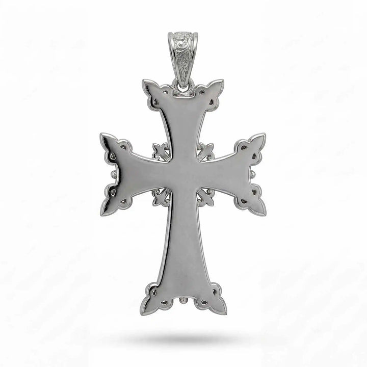 Ornate Armenian cross pendant necklace with detailed filigree design displayed on white background.