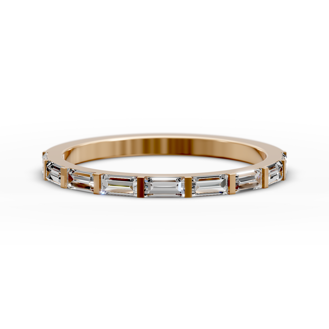 Baguette bar-set half eternity ring with rectangular stones in gold