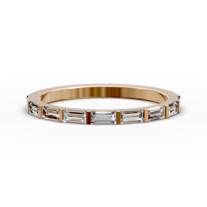 Baguette bar-set half eternity ring with rectangular stones in gold