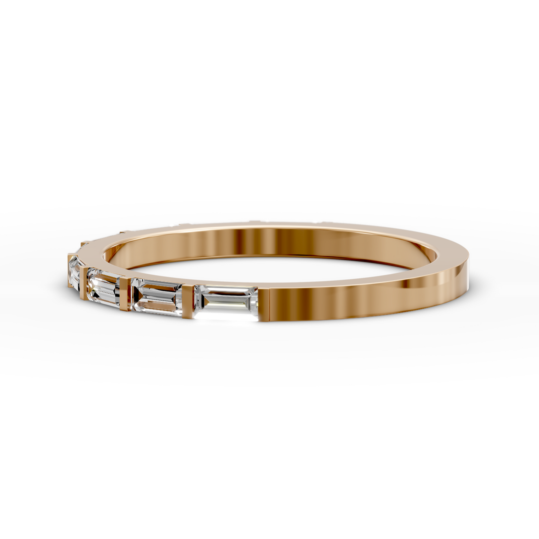 Baguette bar-set half eternity ring with rectangular stones in gold
