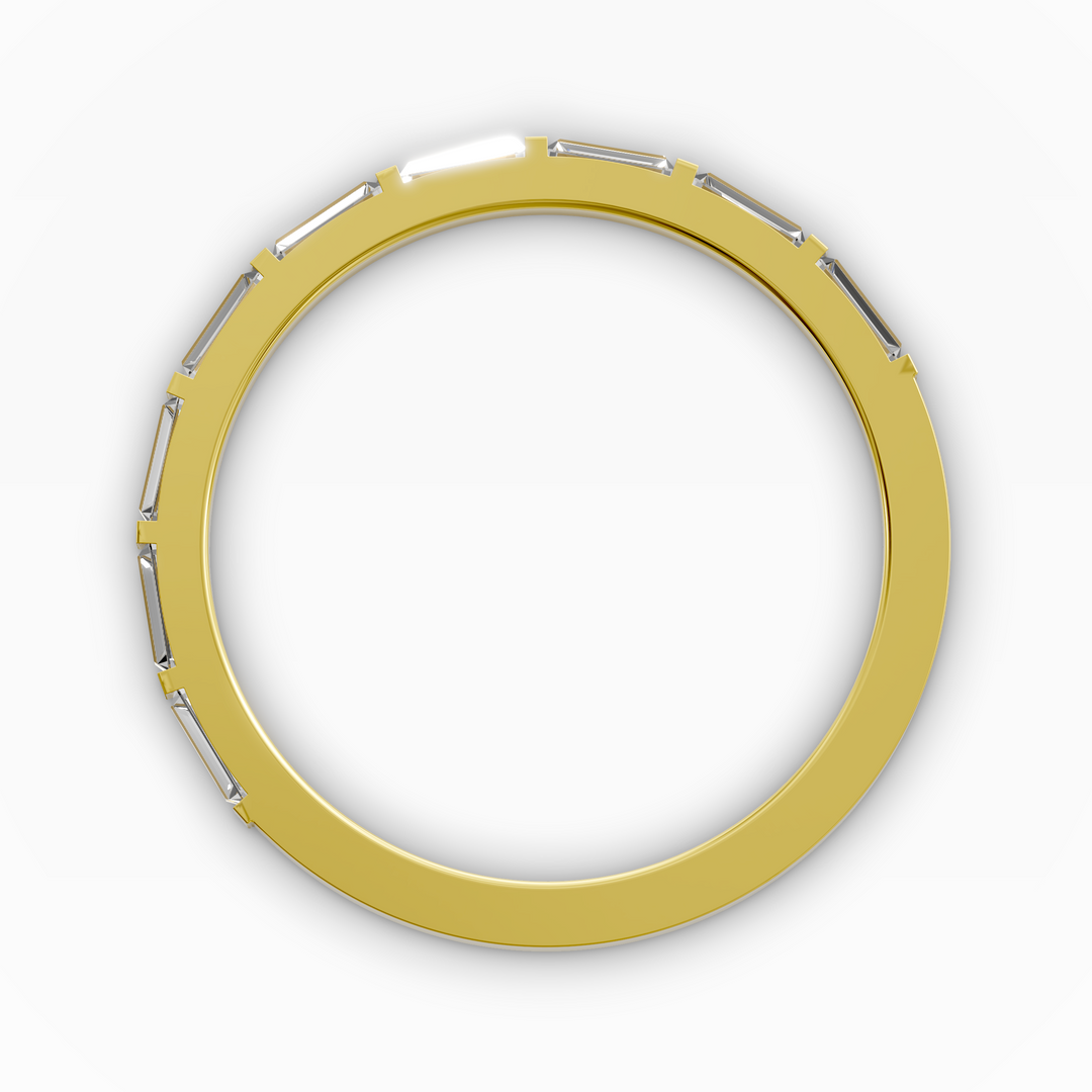 Baguette bar-set half eternity ring with rectangular stones in gold
