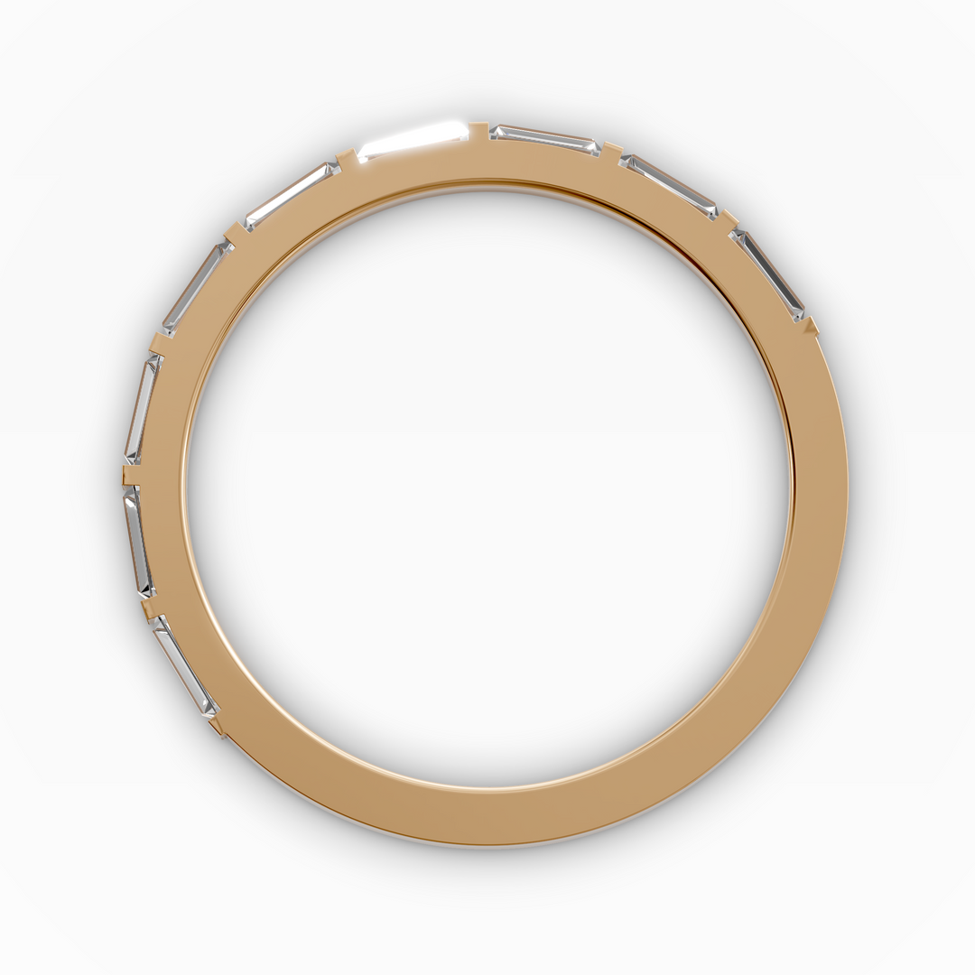 Baguette bar-set half eternity ring with rectangular stones in gold