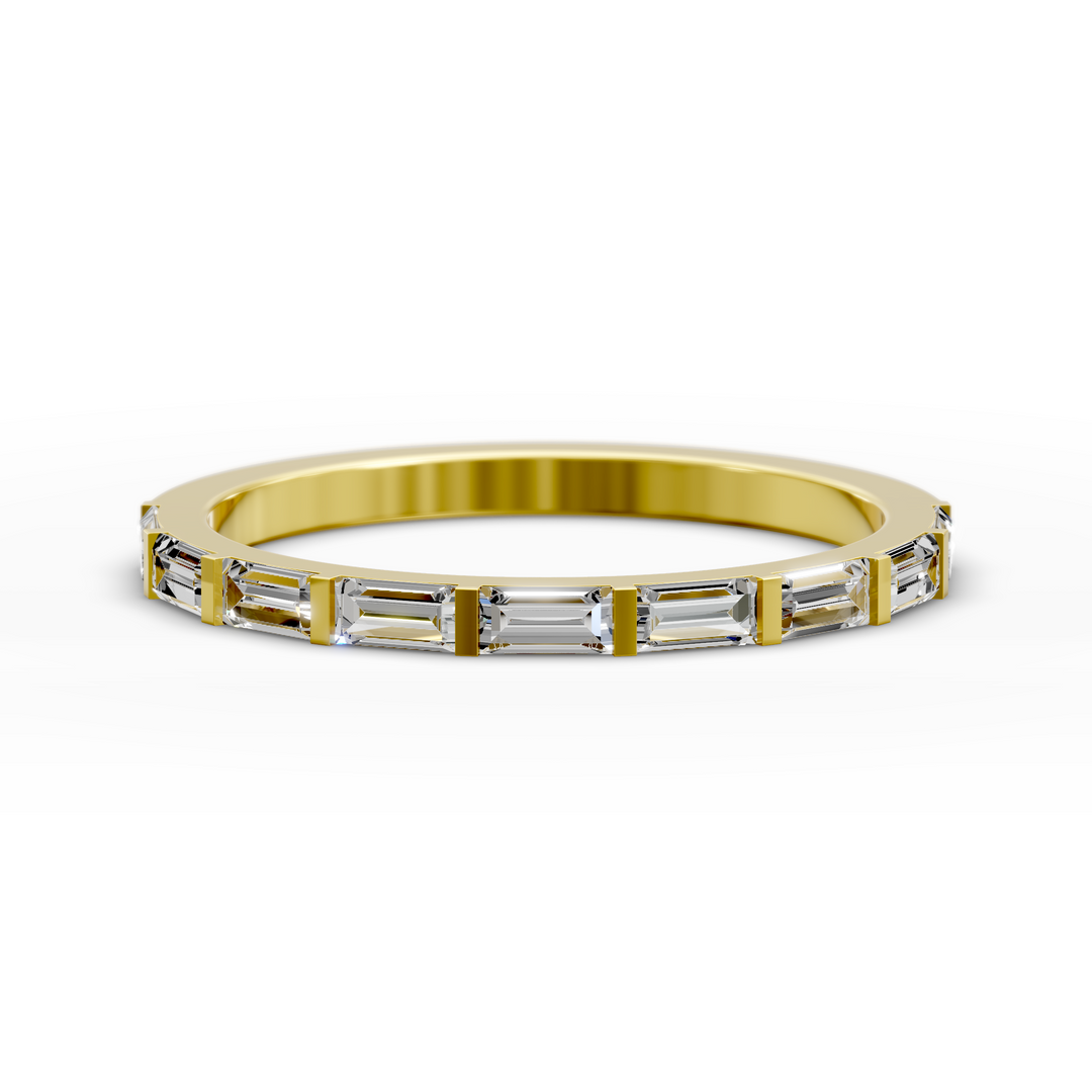 Baguette bar-set half eternity ring with rectangular stones in gold
