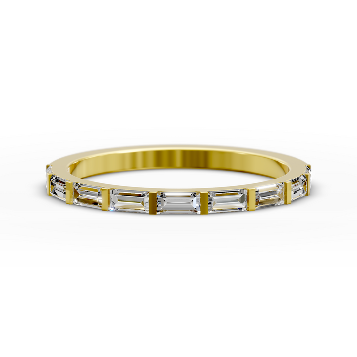 Baguette bar-set half eternity ring with rectangular stones in gold