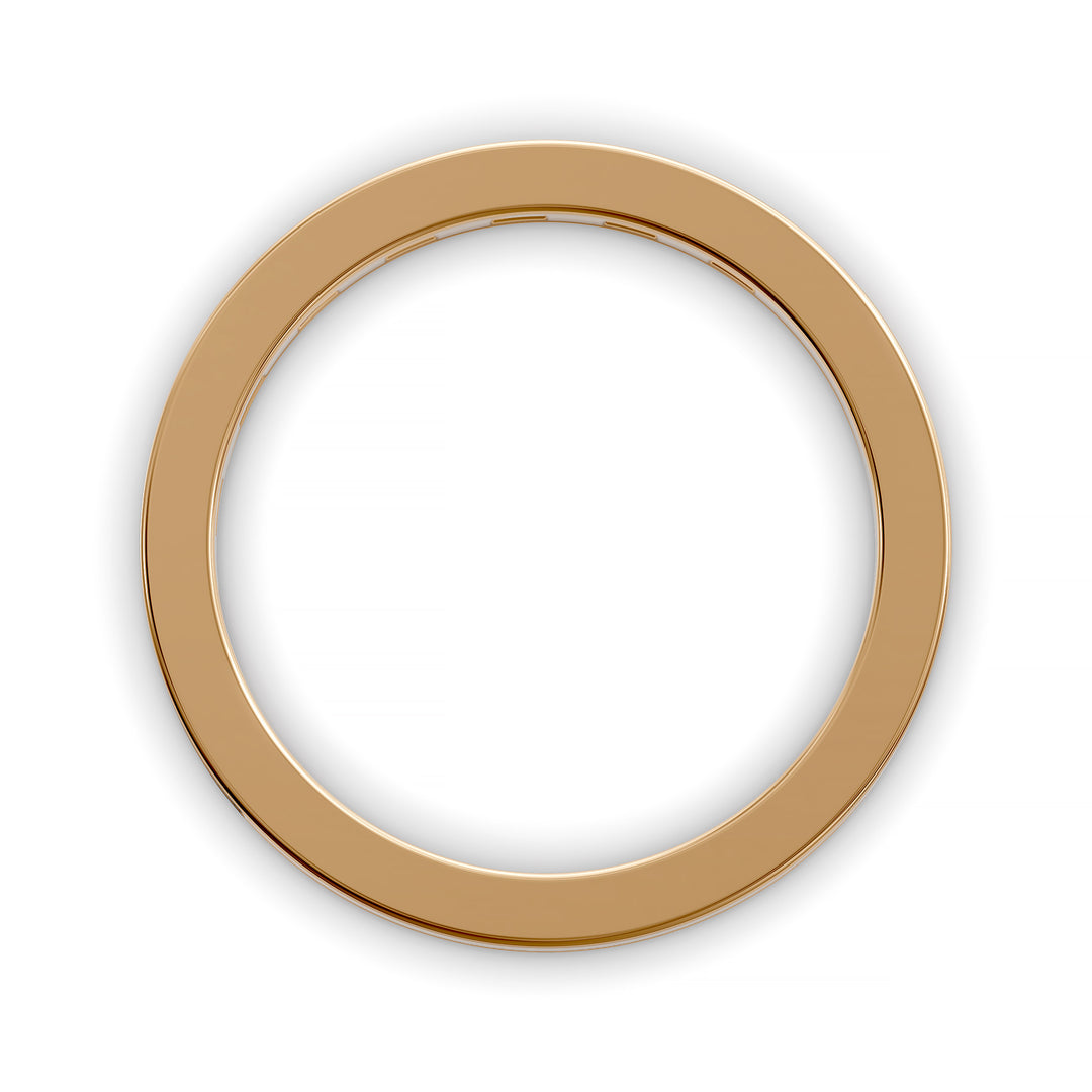 Baguette channel set modern wedding band in polished metal finish