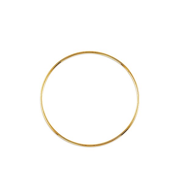 10K yellow gold hoop earrings with a polished finish, 1mm width, and 42mm length.