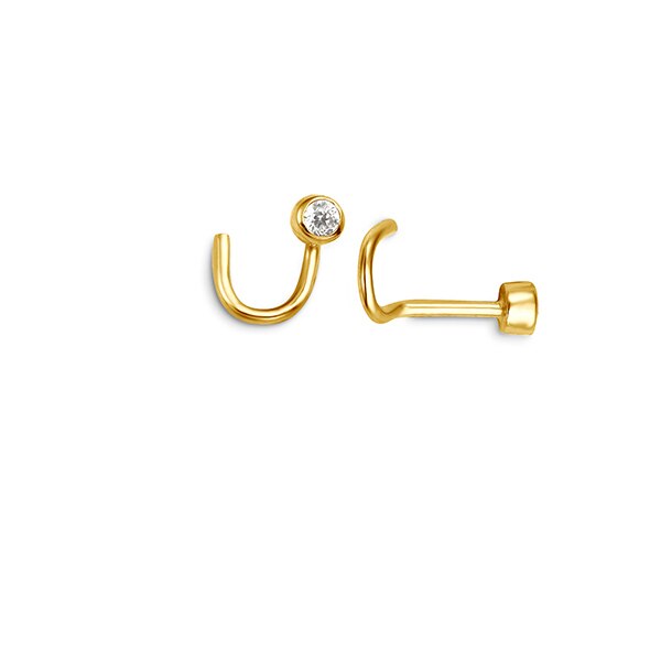 14K gold nose ring hoop with cubic zirconia gemstone.