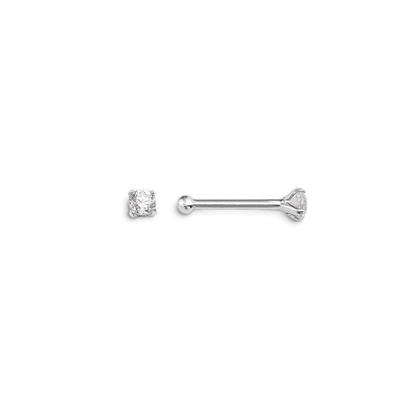 14K white gold nose ring with clear cubic zirconia stud