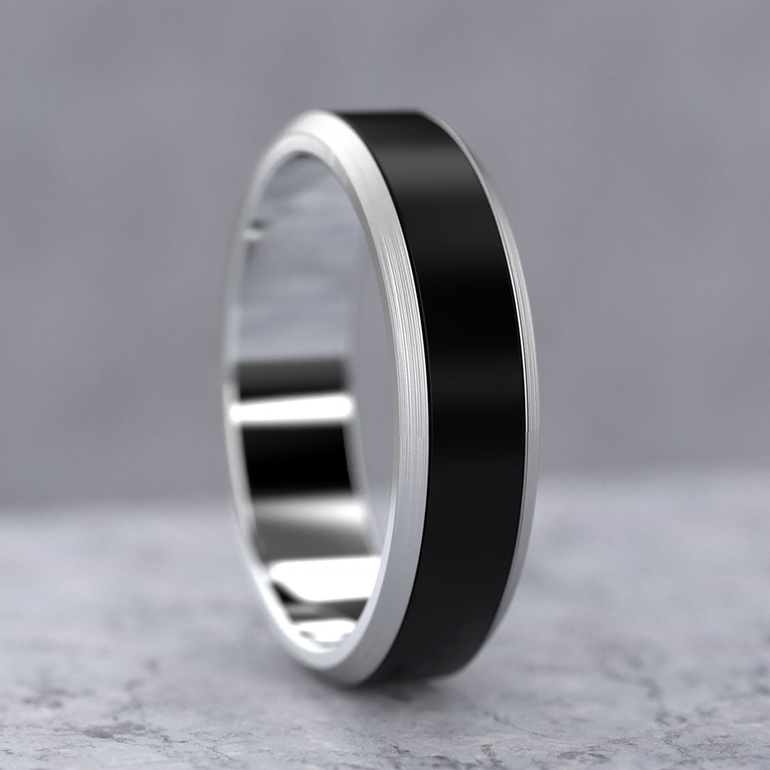 band with black enamel inlay and brushed beveled edges