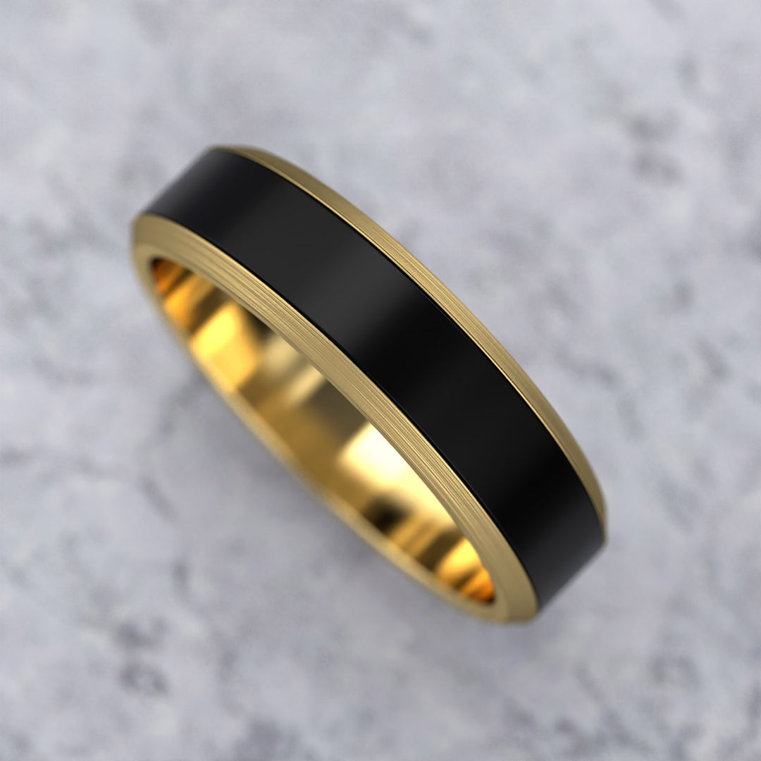 band with black enamel inlay and brushed beveled edges