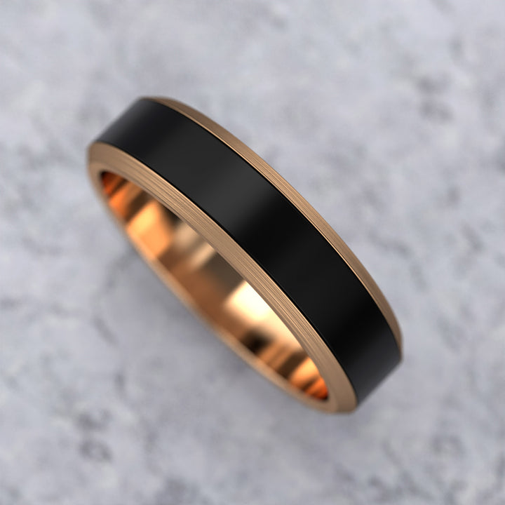 band with black enamel inlay and brushed beveled edges