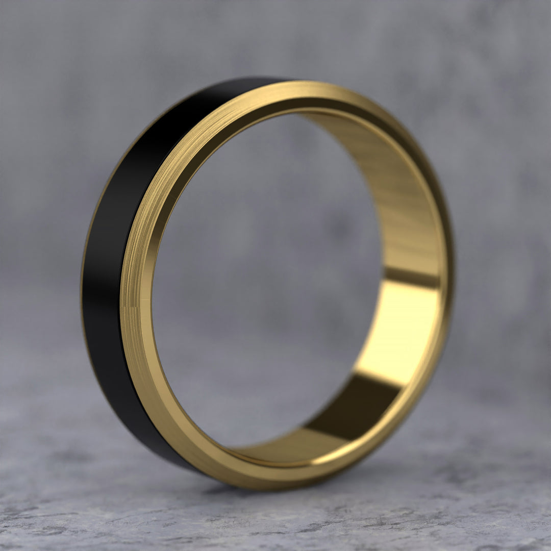 band with black enamel inlay and brushed beveled edges