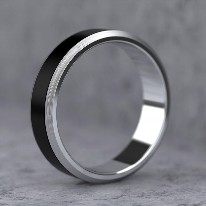 band with black enamel inlay and brushed beveled edges