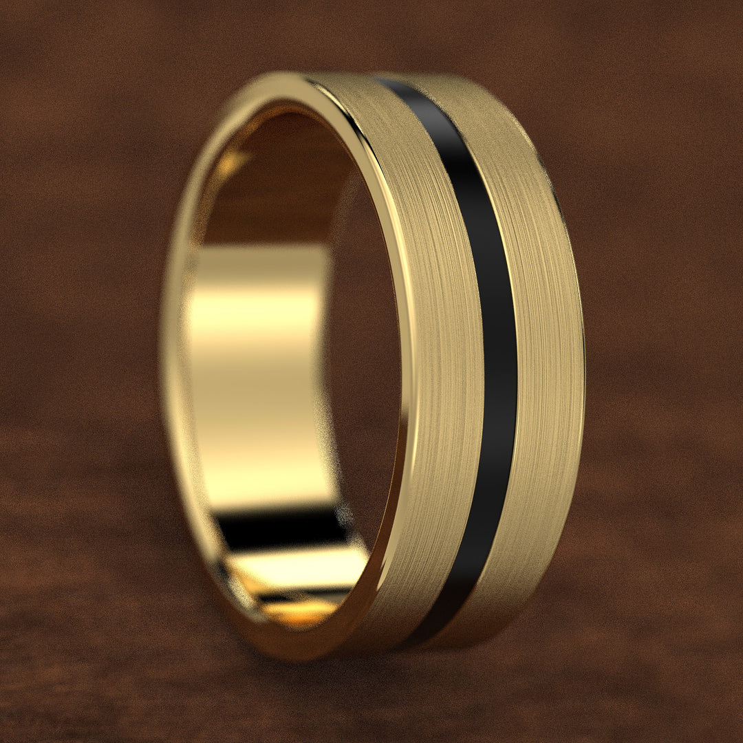men’s brushed band with black enamel center inlay