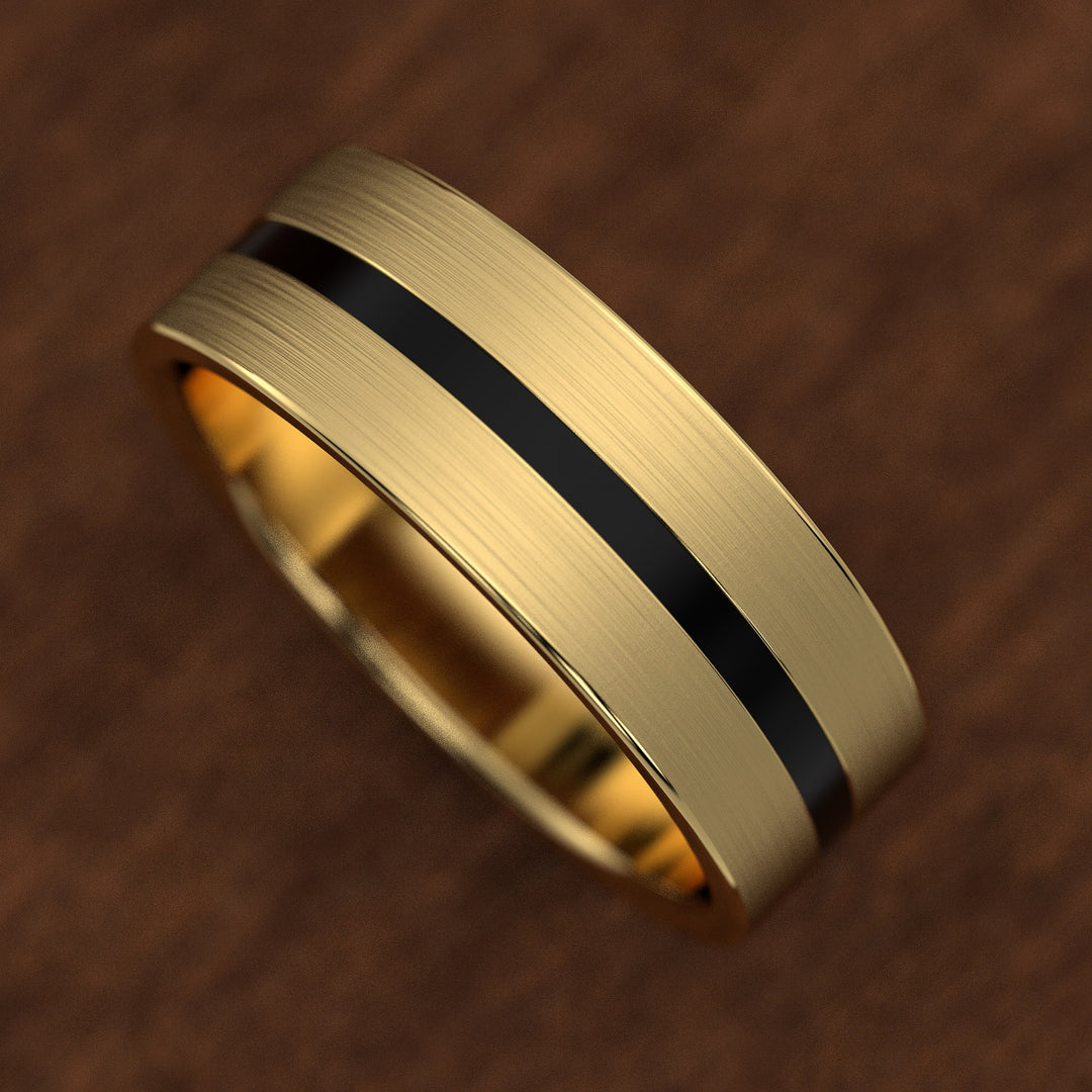 men’s brushed band with black enamel center inlay