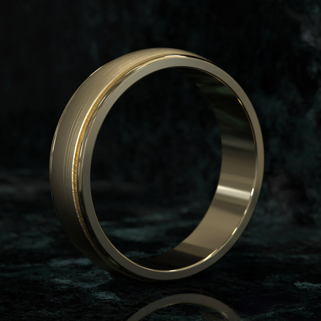 Brushed center domed men’s wedding band with rounded edges