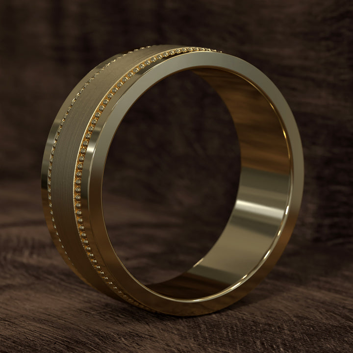 8mm brushed band with beaded filigree detail and polished edges