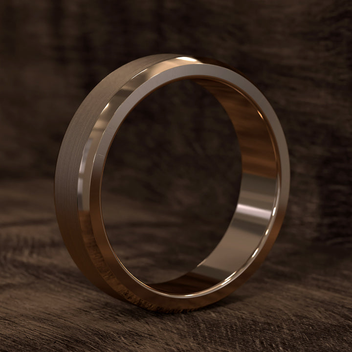 brushed flat beveled edge band with smooth center and comfort fit design