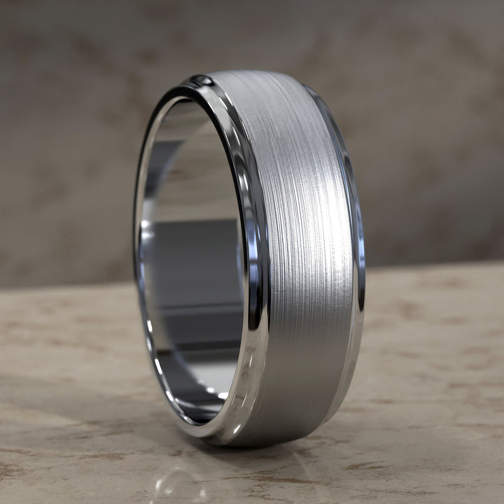 7.5mm brushed half round men’s band with polished step edges