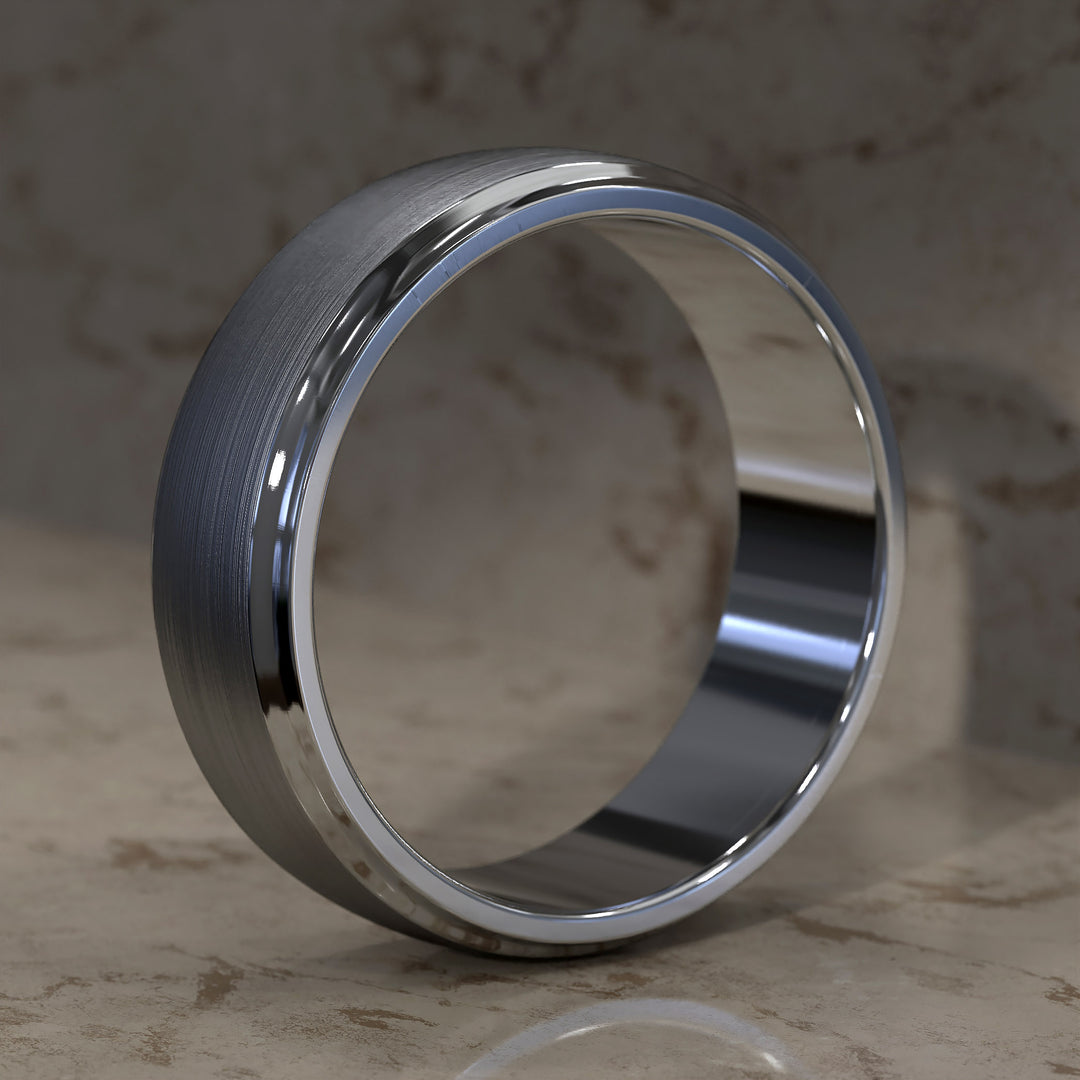 7.5mm brushed half round men’s band with polished step edges