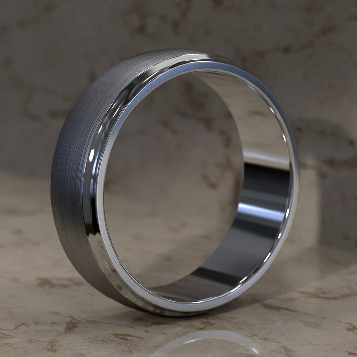 7.5mm brushed half round men’s band with polished step edges