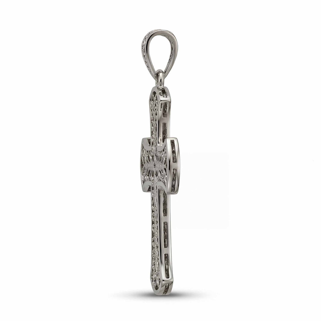24mm Byzantine cross pendant with ornate filigree openwork design on white background.