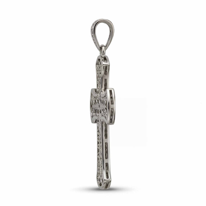 24mm Byzantine cross pendant with ornate filigree openwork design on white background.