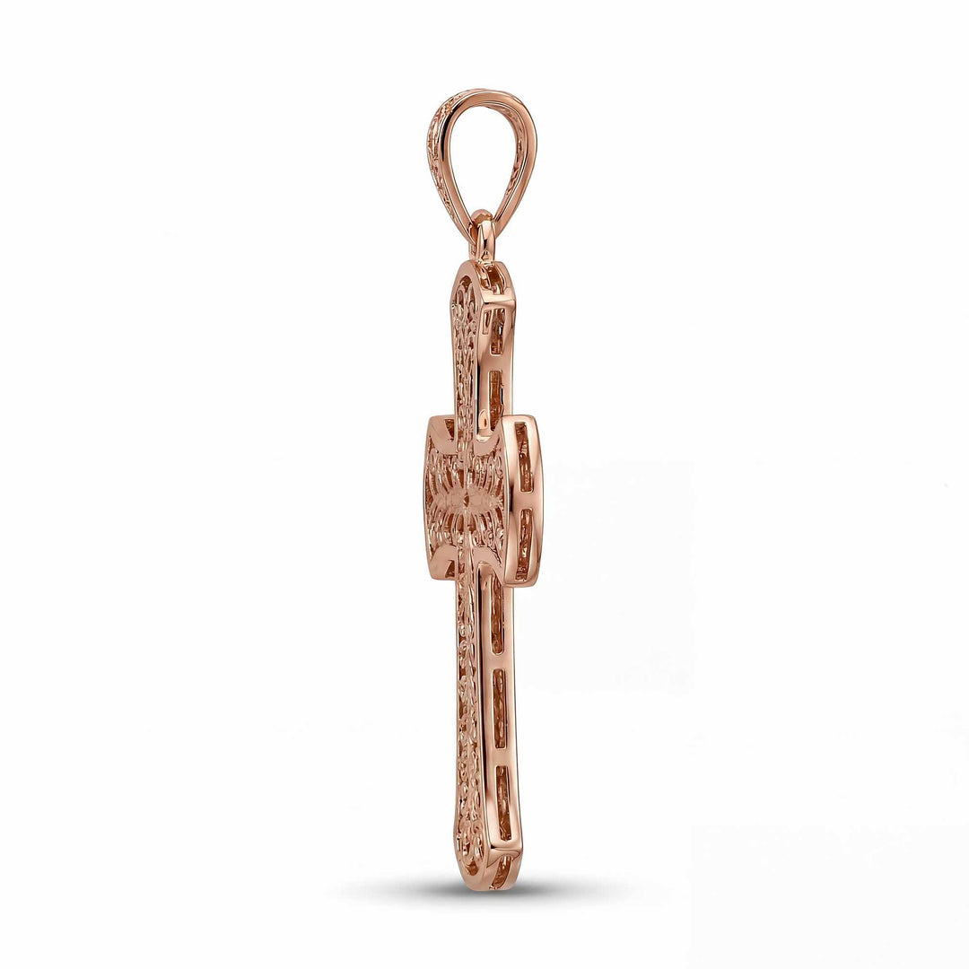 24mm Byzantine cross pendant with ornate filigree openwork design on white background.