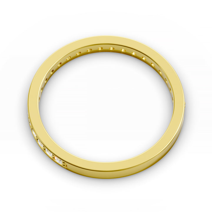 Channel set three-quarter eternity ring with round stones in polished gold