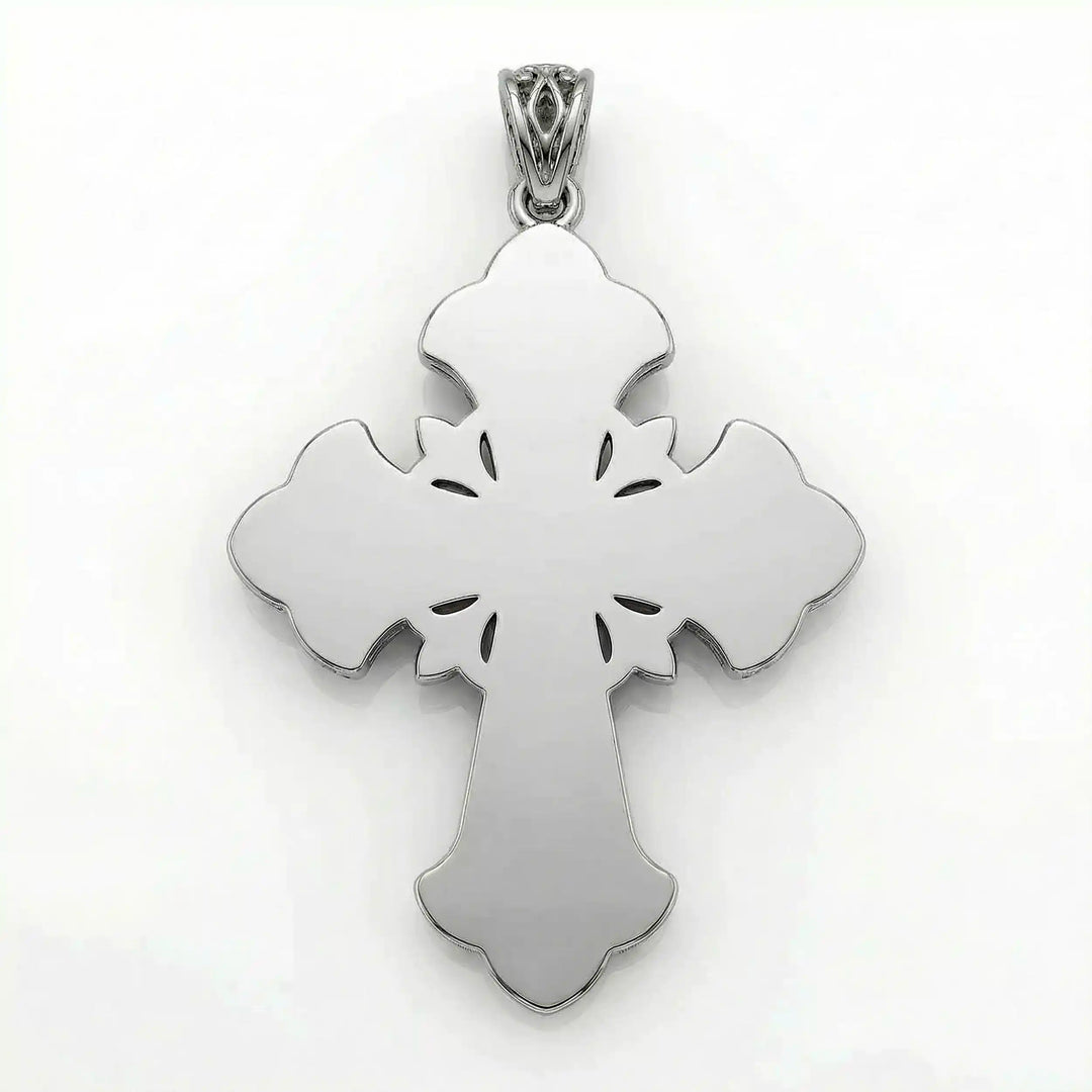 Ornate Coptic cross pendant necklace with decorative cross design displayed on white background.